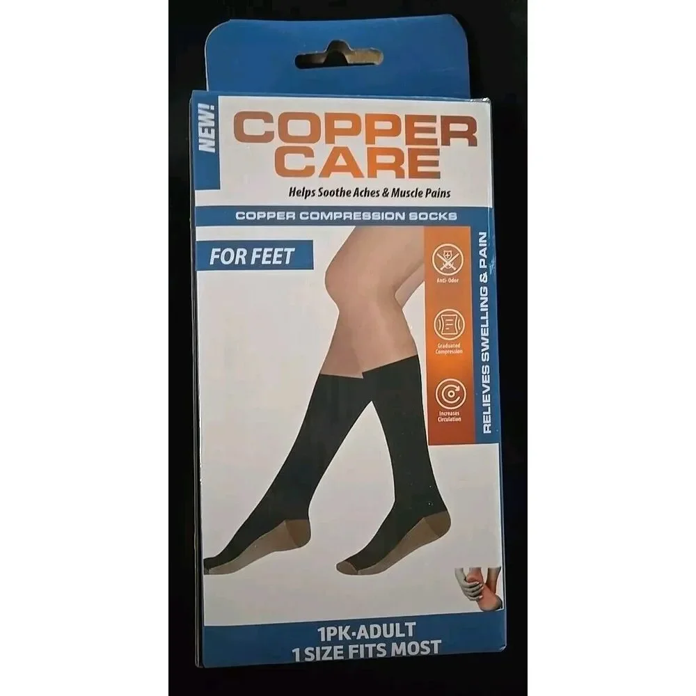 Copper Care Unisex Adult COMPRESSION SOCKS Soothes Aches & Pain UNISEX NEW Black